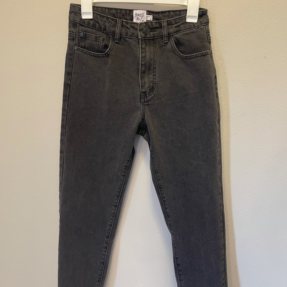 Black straight leg high waisted jeans